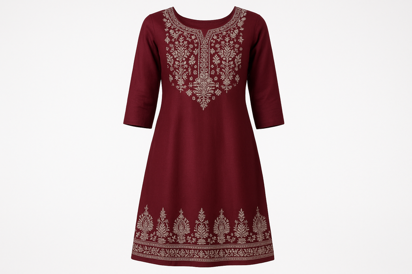 Deep Maroon Embroidered Kurti with Silver Zari Work