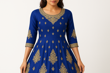 Royal Blue Embroidered Anarkali Kurti