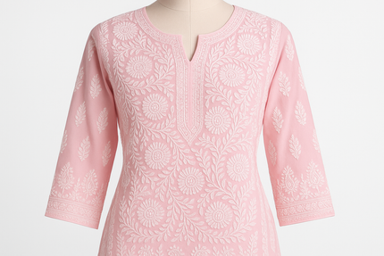 Soft Pink Chikankari Embroidered Kurti - Traditional Lucknowi Work