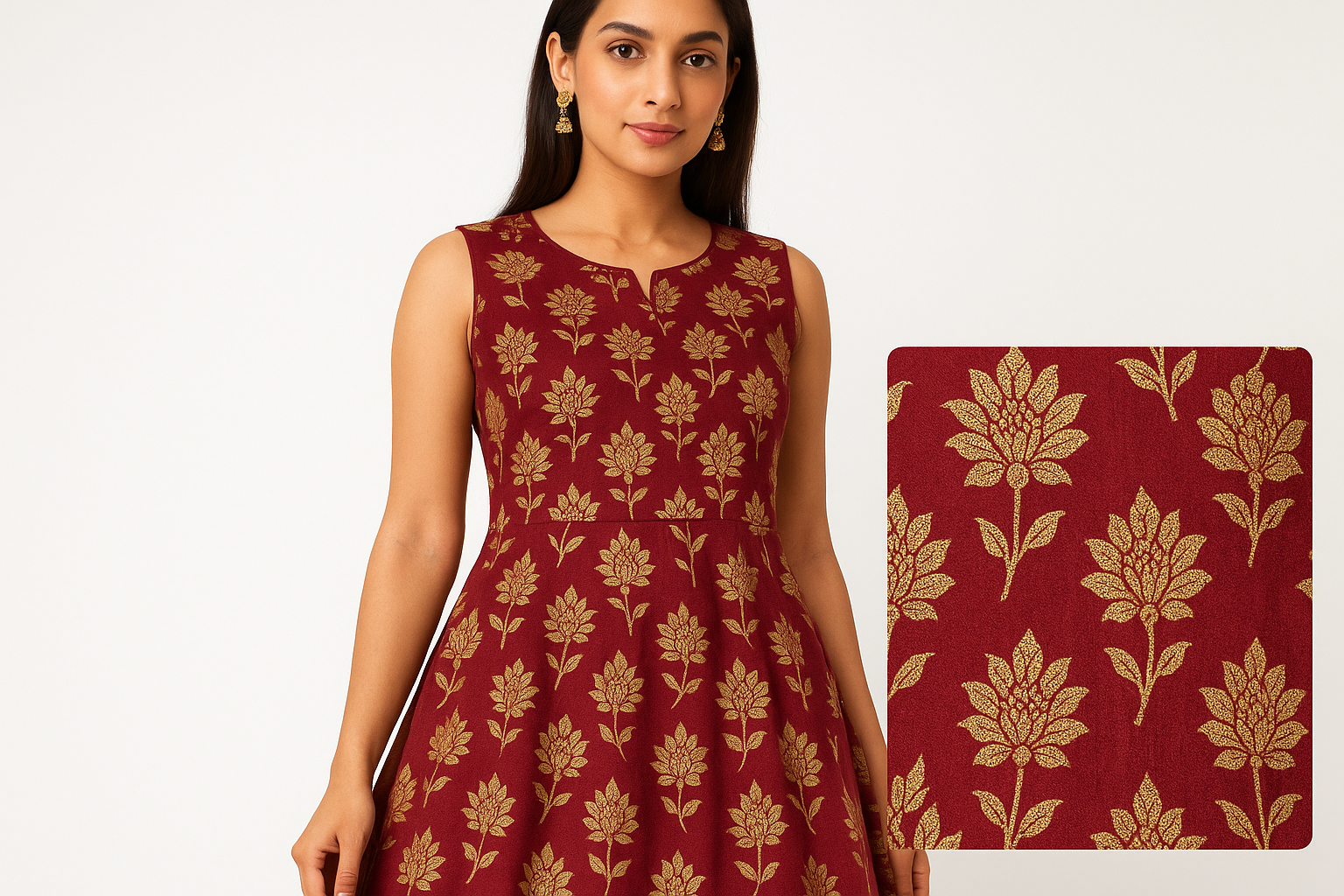 Maroon Floral Print Anarkali Kurti