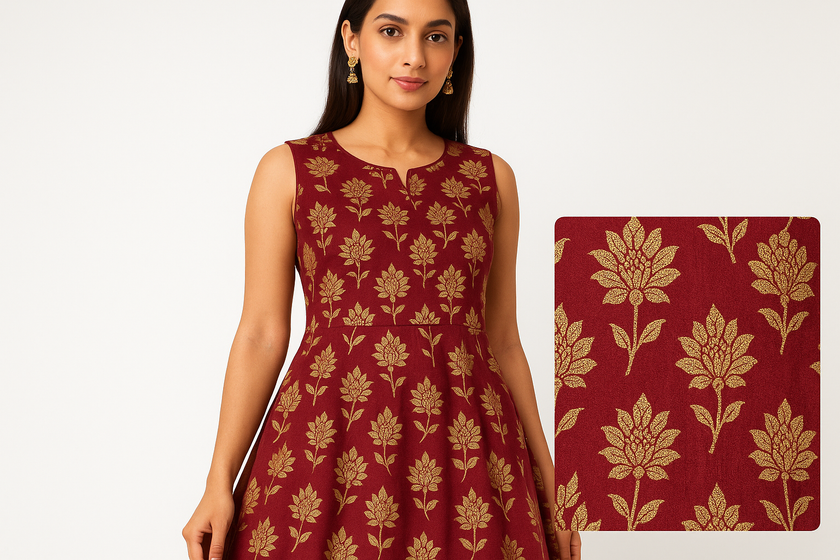 Maroon Floral Print Anarkali Kurti