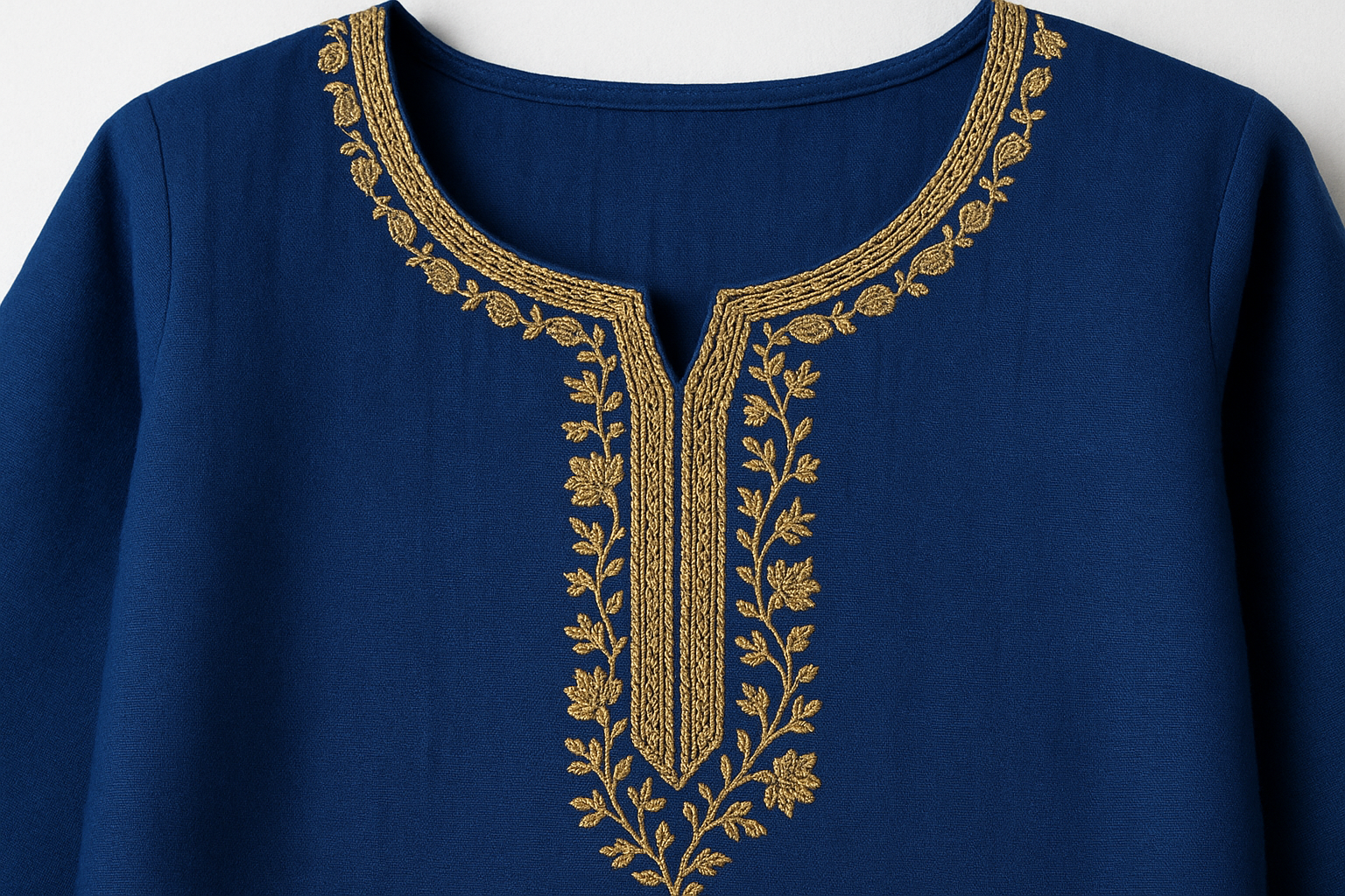 Royal Blue Embroidered Floor-Length Kurti