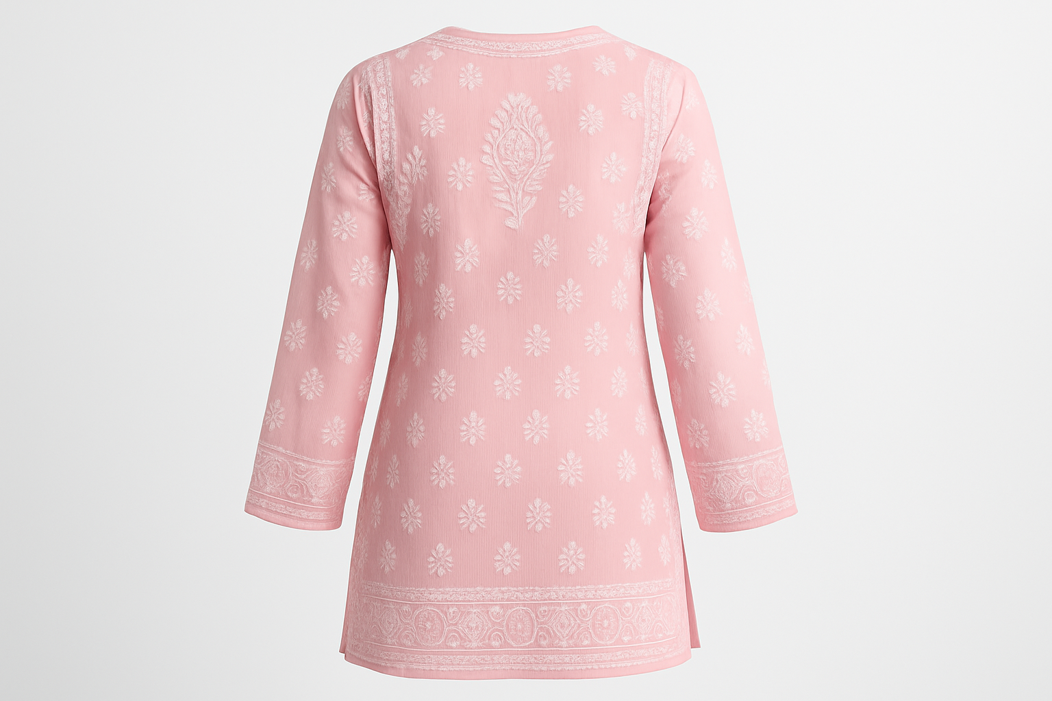 Soft Pink Chikankari Embroidered Kurti - Traditional Lucknowi Work