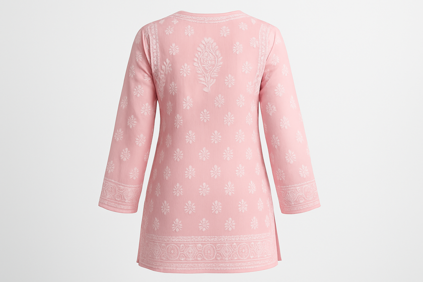 Soft Pink Chikankari Embroidered Kurti - Traditional Lucknowi Work
