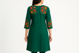 Emerald Green Embroidered Kurti with Multicolor Floral Work
