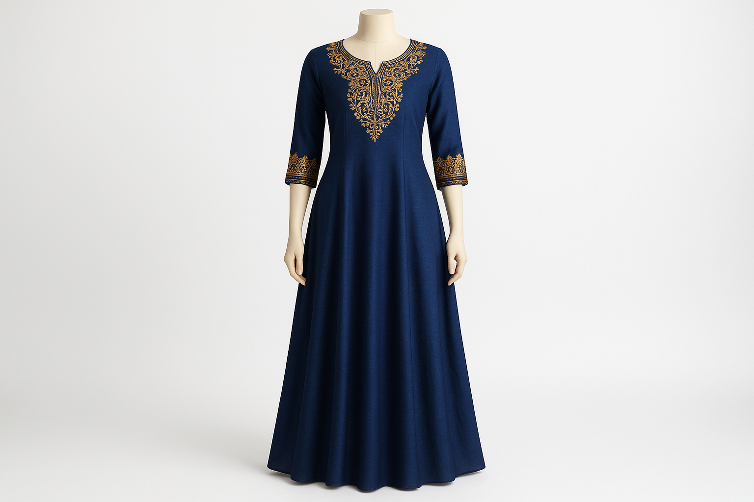 Royal Blue Embroidered Floor-Length Kurti