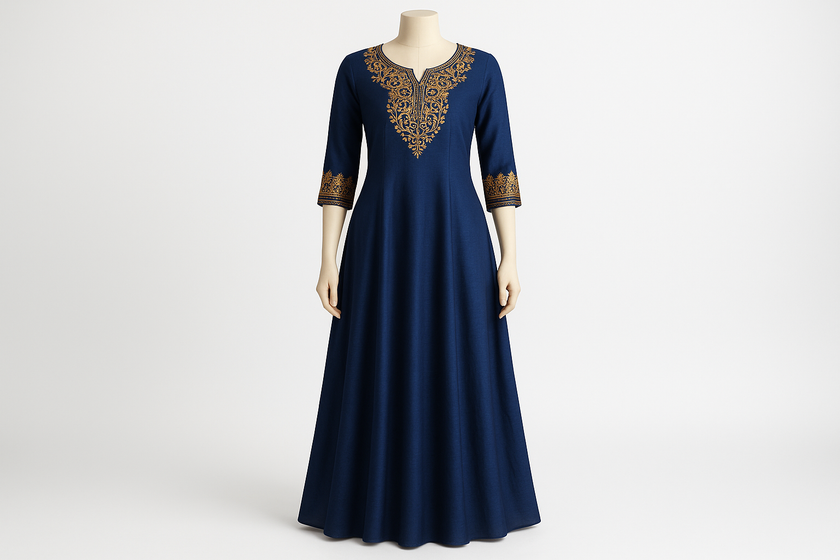 Royal Blue Embroidered Floor-Length Kurti