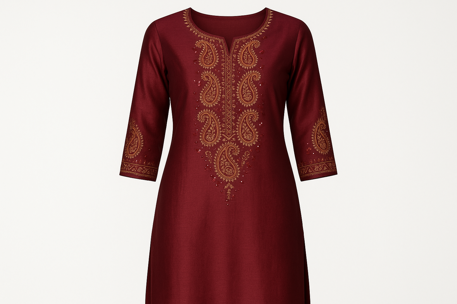 Deep Maroon Silk Blend Kurti with Paisley Embroidery