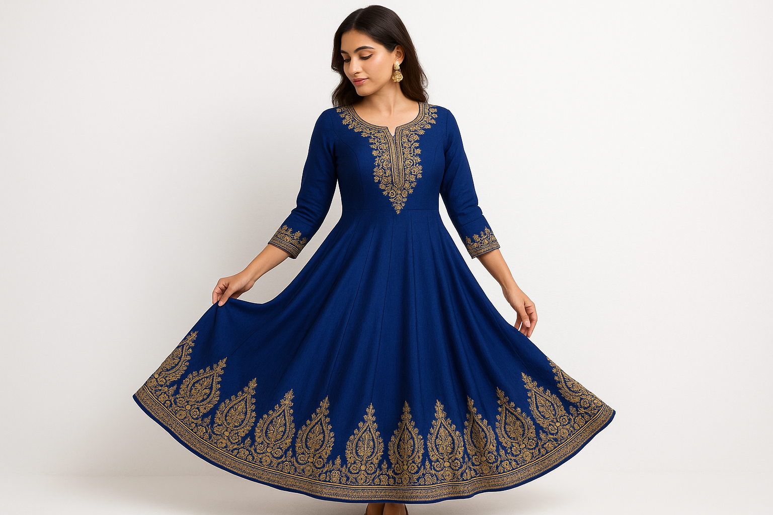 Royal Blue Embroidered Anarkali Kurti