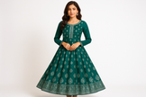 Emerald Green Silver Zari Anarkali Kurti