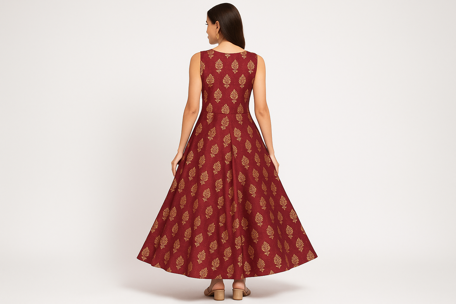 Maroon Floral Print Anarkali Kurti